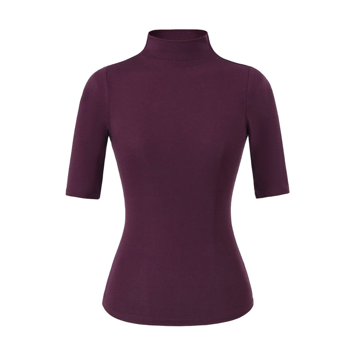 Damen Figurbetontes Stehkragen-Shirt mit halblangen Ärmeln Drune