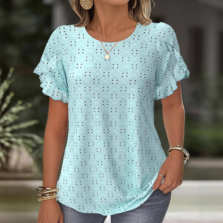 Damen nan Broderie-Anglaise-Bluse mit doppeltem Volantärmel und legerer Hüftlänge Drune