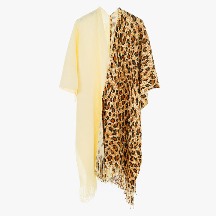 Damen Reversibler Capeponcho mit Leo-Jacquard, Fransen und kastigem Oversize-Schnitt Drune