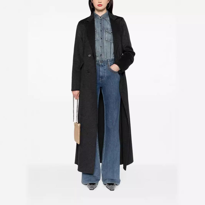 Damen Doppelreihiger Maxi-Mantel aus Wollmix mit tailliertem Schnitt Drune