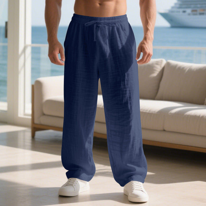 Herren lockere Sommerhose aus leichtem Leinenmaterial mit elastischem Bund und Seitentaschen Drune