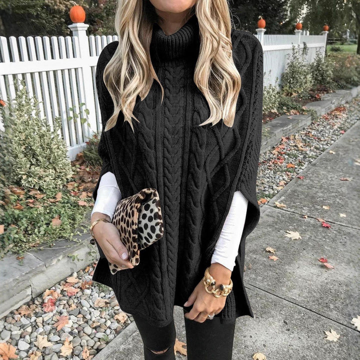 Damen Grobstrick-Poncho mit hohem Kragen und Zopf-Design Drune