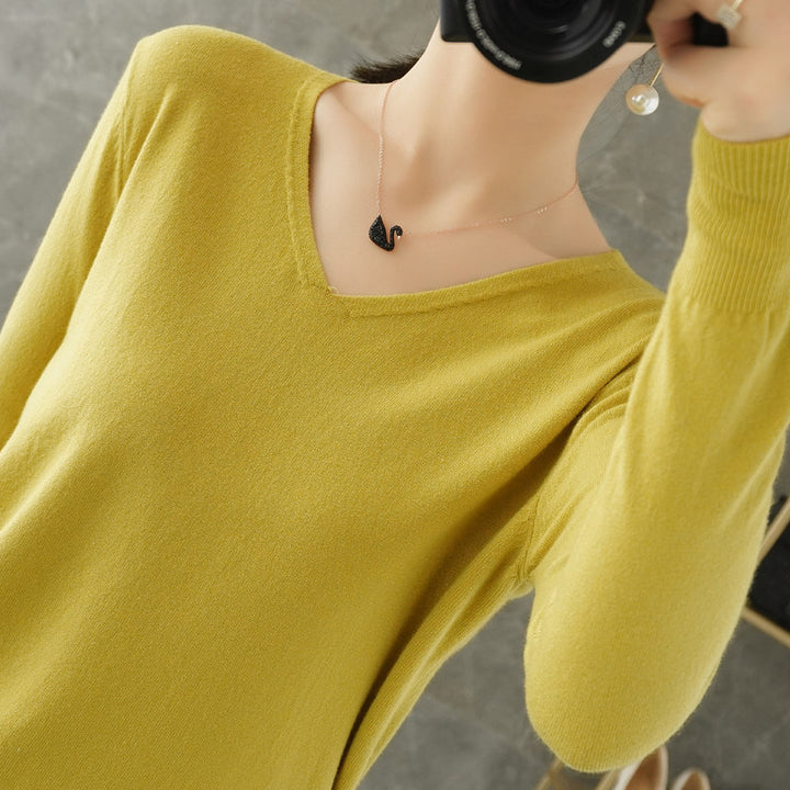 Damen leichter V-Ausschnitt Kaschmir-Look Feinstrickpullover Drune