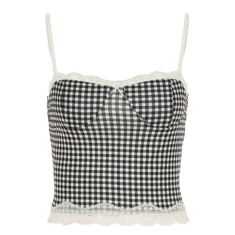 Damen Spitzen-Bustier mit Karo-Design und verstellbaren Trägern Drune