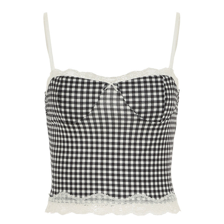 Damen Spitzen-Bustier mit Karo-Design und verstellbaren Trägern Drune