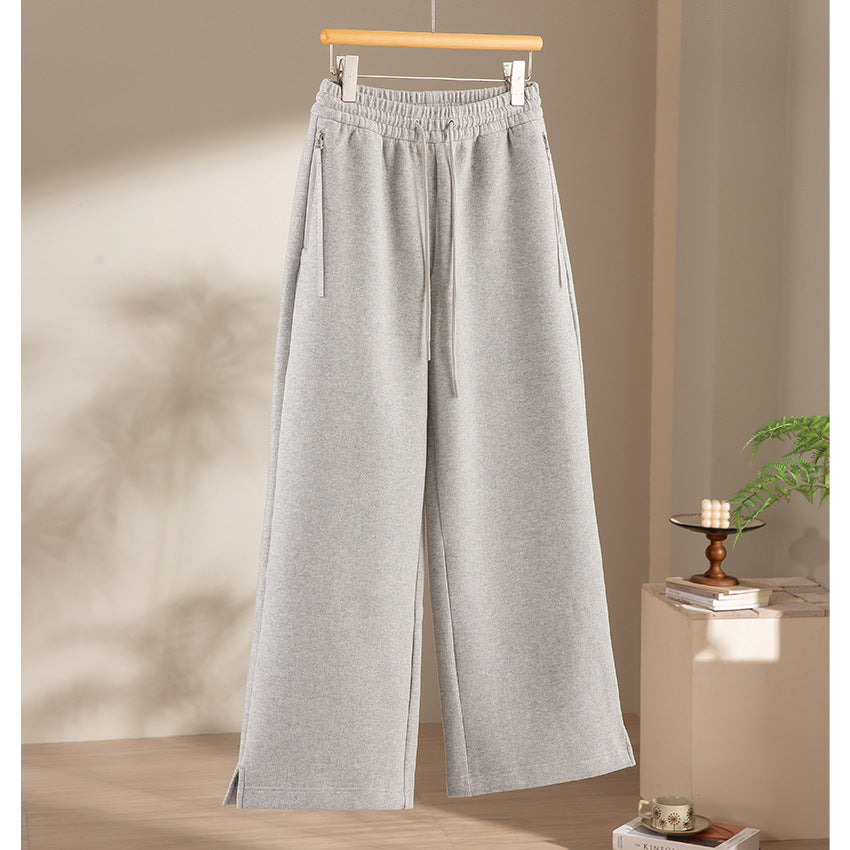 Damen Weite Highwaist Sweathose mit Tunnelzug, Eingrifftaschen und Saumschlitz Drune