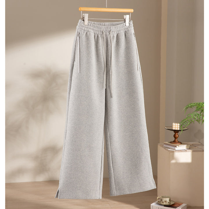 Damen Weite Highwaist Sweathose mit Tunnelzug, Eingrifftaschen und Saumschlitz Drune
