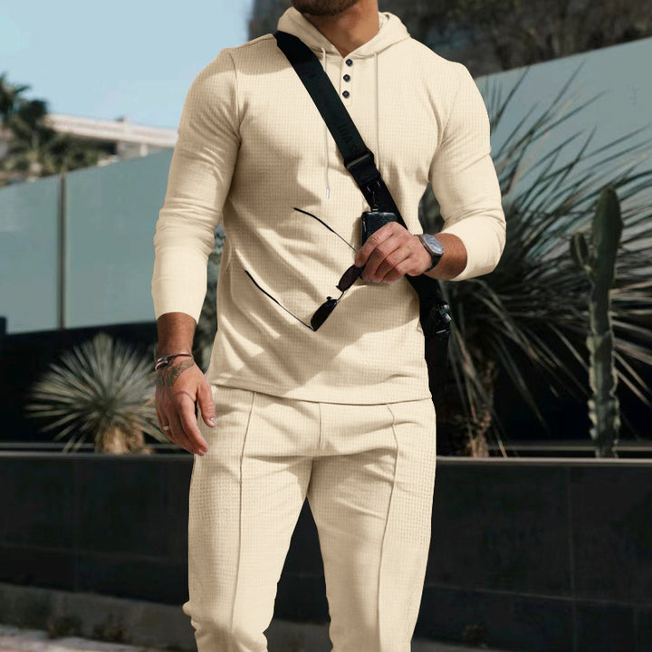 Herren Sportliches Langarmshirt mit Knopfleiste und praktischer Kapuze Drune