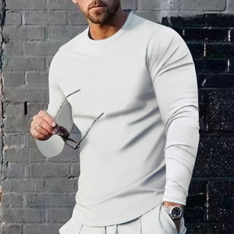 Herren nan schmal geschnittenes Langarmshirt mit Rundhalsausschnitt elastischem Baumwollstretch und verlängertem Saum Drune