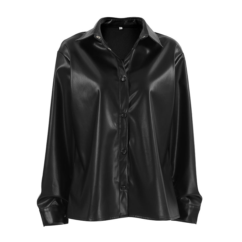 Damen Kunstleder Hemdbluse Drune
