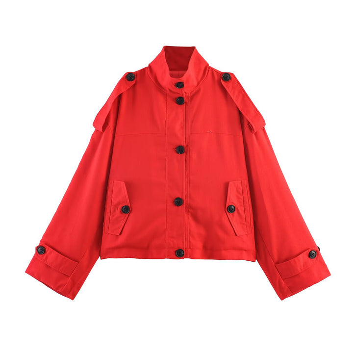Damen Kurz geschnittene Oversize-Trenchjacke mit Stehkragen und Schulterklappen Drune