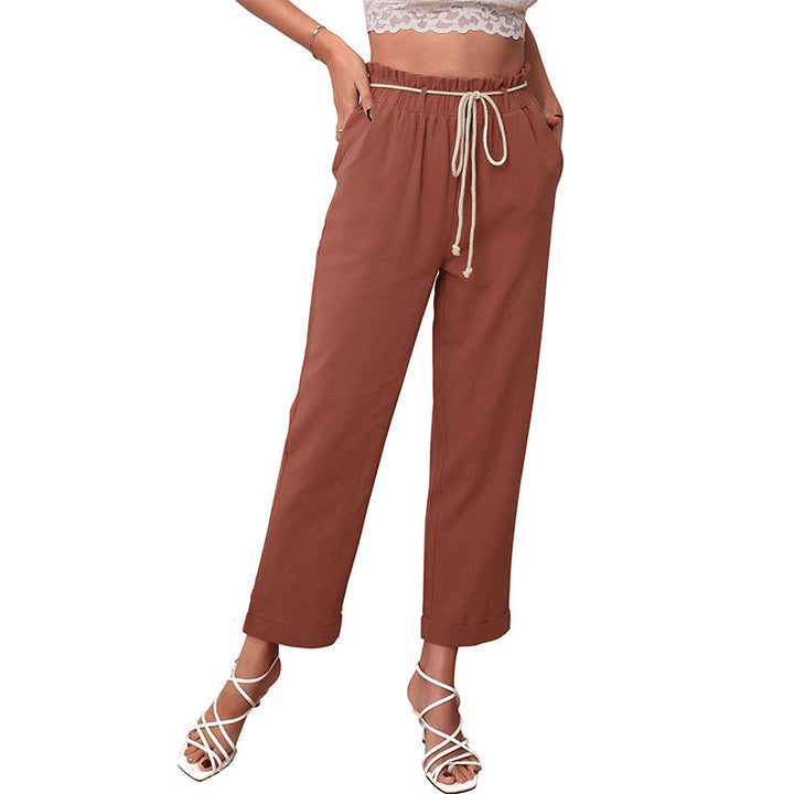 Damen Leichte Leinenhose mit Gummibund, Kordelzug und umgeschlagenem Saum Drune