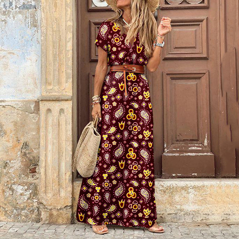 Damen Maxikleid mit seitlichem Schlitz und V-Ausschnitt Drune
