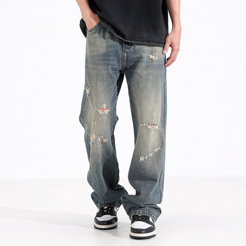 Herren Relaxed Fit Jeans mit Destroyed-Details Drune