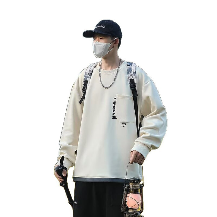 Herren Oversized Streetwear Sweatshirt mit Brusttasche und Ringdetail Drune