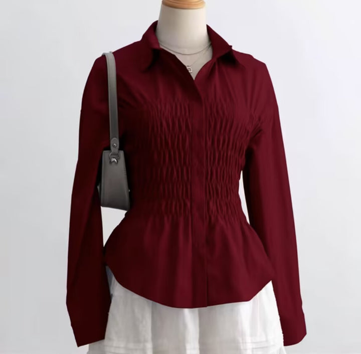 Damen nan taillierte Hemdbluse mit geraffter Brustpartie und Schößchen Drune