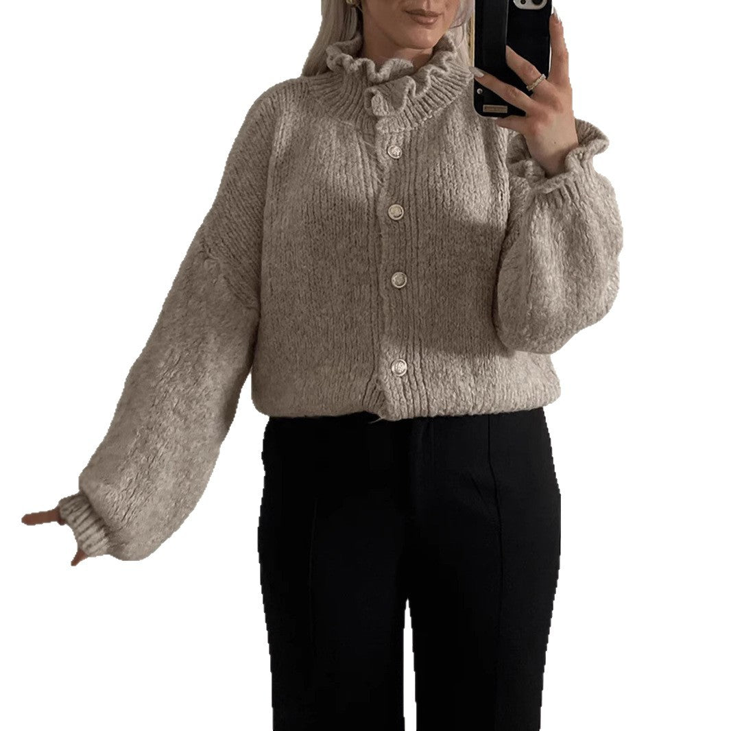 Damen Strickjacke mit modischem Kragen und Knopfdetails Drune