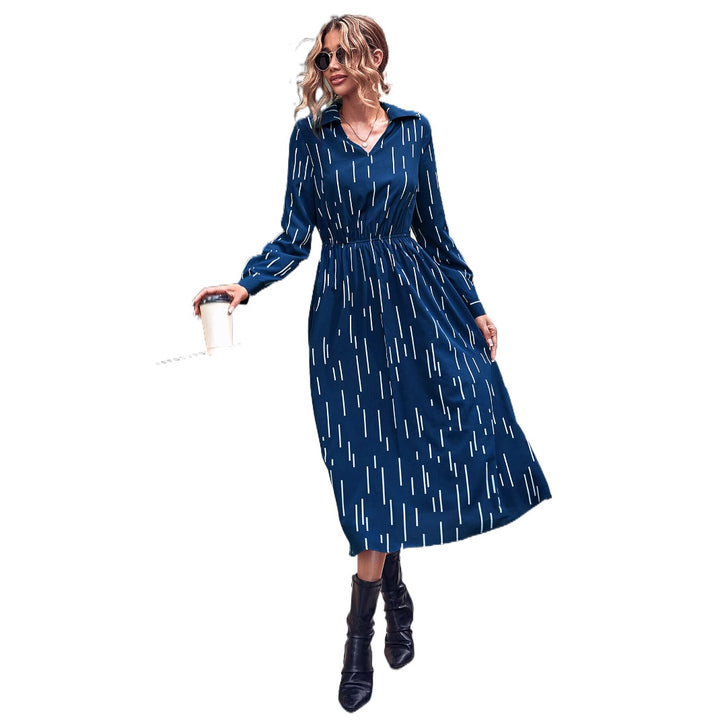 Damen Midi-Kleid mit schickem Kragen und elastischem Taillenband Drune