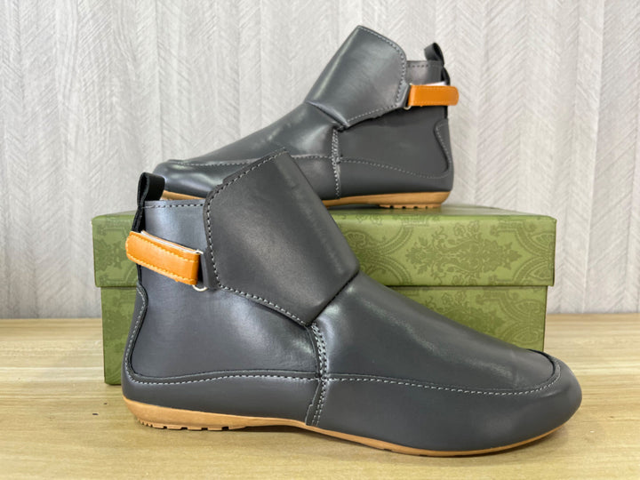 Unisex nan knöchelhohe Lederimitat-Boots mit Klettverschluss und rutschfester Gummisohle Drune