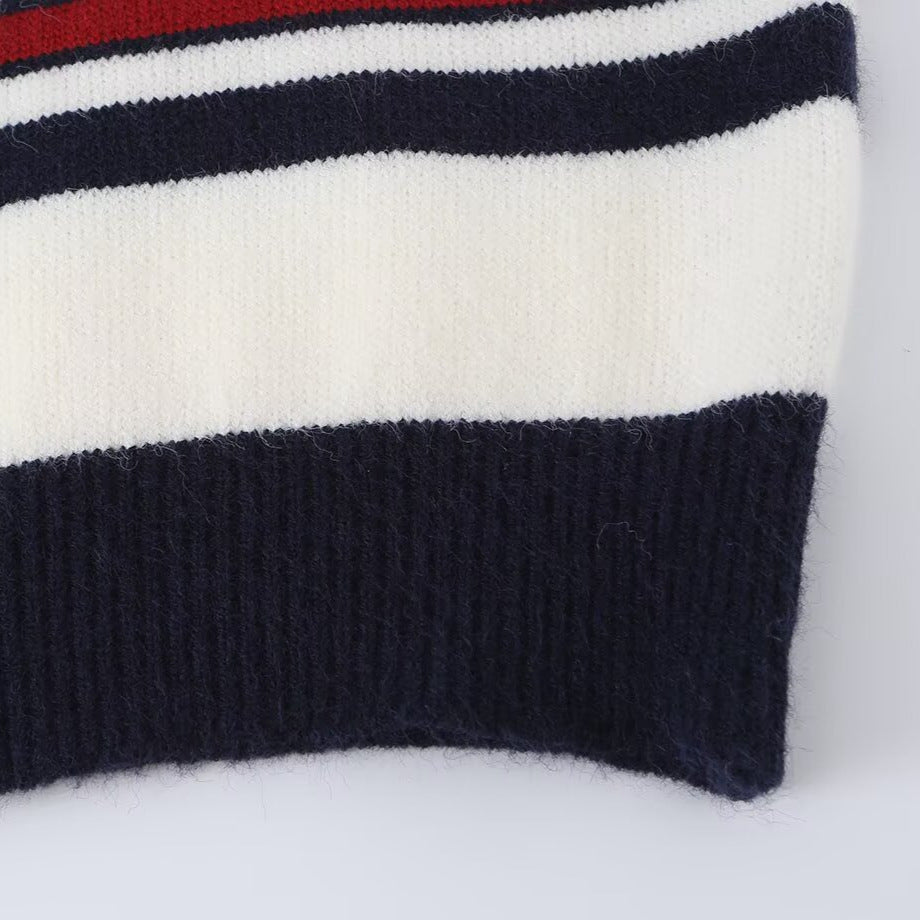 Damen Gestreifter Kurzcardigan mit Rundhalsausschnitt, Knopfleiste und Rippbündchen Drune