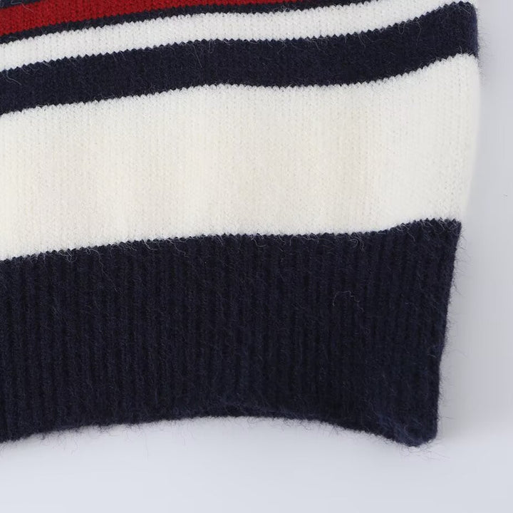 Damen Gestreifter Kurzcardigan mit Rundhalsausschnitt, Knopfleiste und Rippbündchen Drune