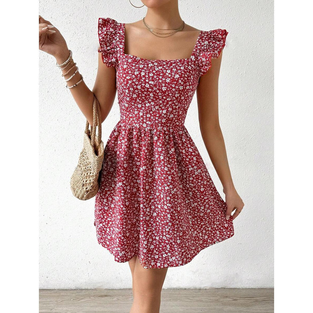 Damen Sommerliches Kleid mit Rüschendetails und Quadrat-Ausschnitt Drune