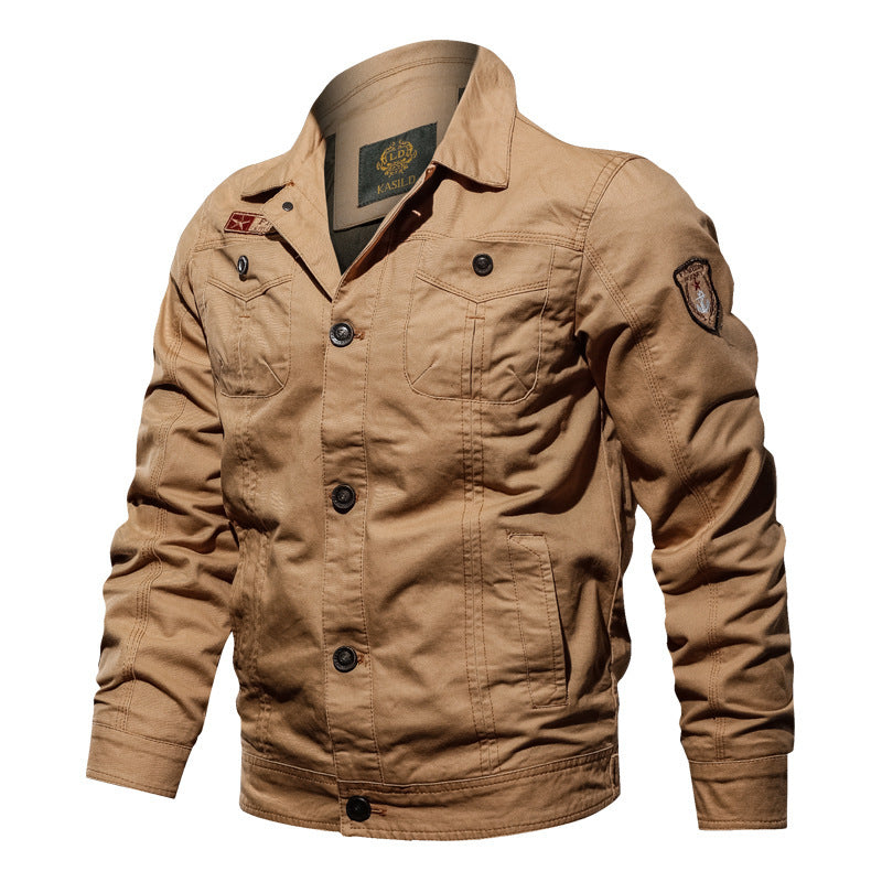 Herren Canvas Overshirt mit militärischer Optik Kontraststeppungen und Brustklappen Drune
