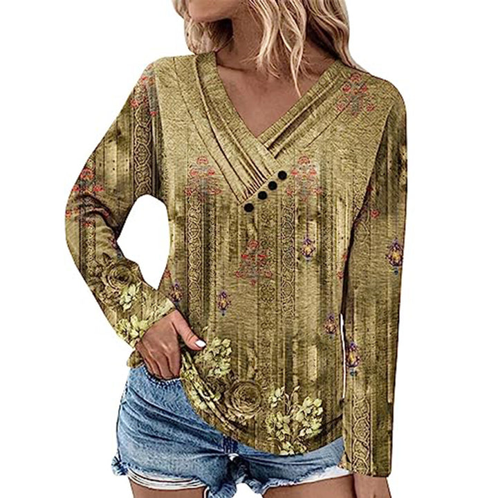 Damen Gerippter V-Ausschnitt Pullover mit Farbverlauf, Zierknöpfen und legerer Passform Drune