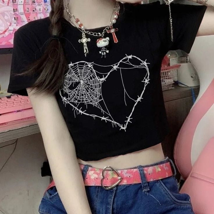 Damen Kurzarm T-Shirt mit aufgedrucktem Lippenmotiv Drune