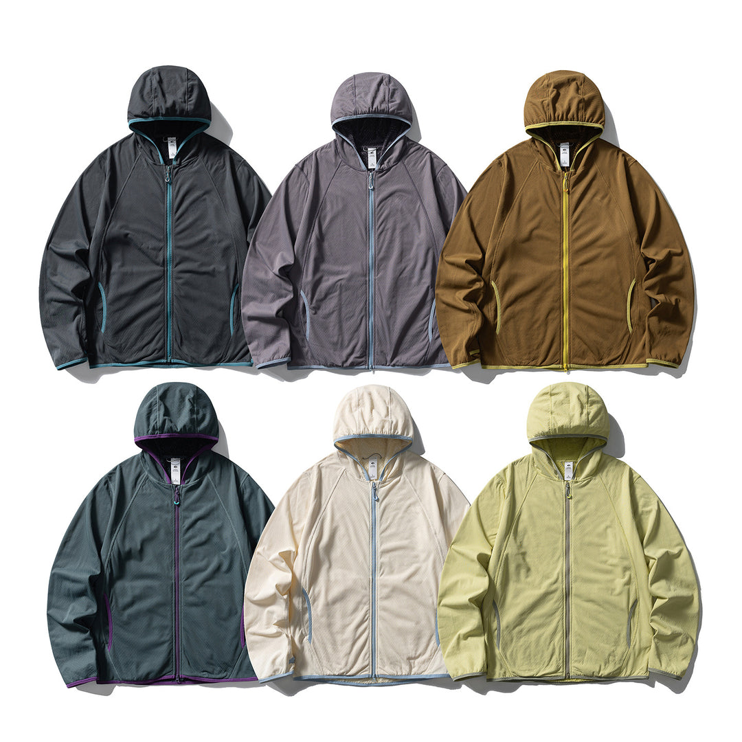 Unisex Leichte Kapuzen‑Fleecejacke mit Raglanärmeln und kontrastierter Kantenverarbeitung Drune
