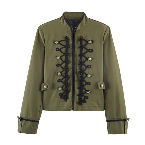 Damen Militärisch inspirierte Kurzjacke mit dekorativer Kordauflage und Stehkragen Drune