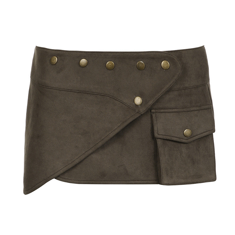 Damen Minirock aus Kunstleder mit Rüschendetails und schickem Gürtel Drune