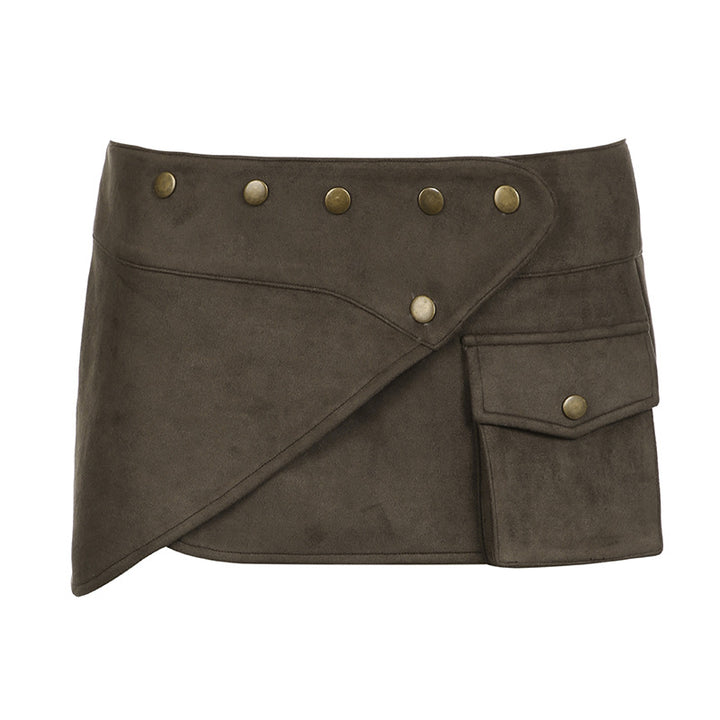 Damen Minirock aus Kunstleder mit Rüschendetails und schickem Gürtel Drune