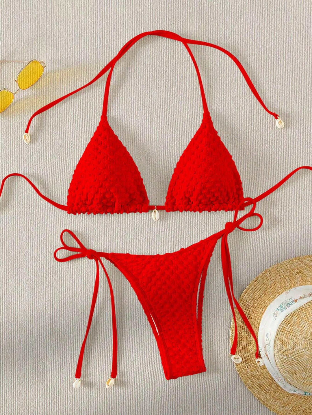 Damen Triangle-Bikini mit strukturiertem Material und zarten Bindebändern Drune