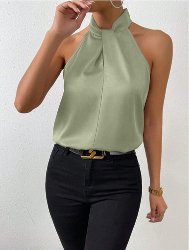 Damen Elegantes Top mit drapiertem U-Ausschnitt und High-End Satinfinish Drune