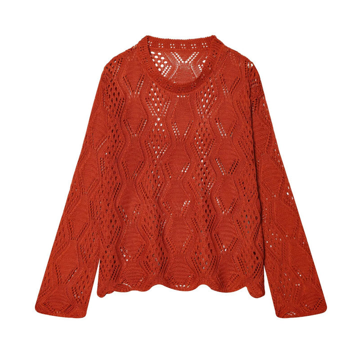 Damen Lochstrick-Pullover mit Zopfmuster und geschwungenem Saum Drune
