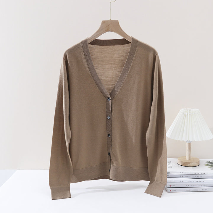 Damen Feiner V‑Ausschnitt-Cardigan aus leichtem Feinstrick mit Knopfleiste Drune