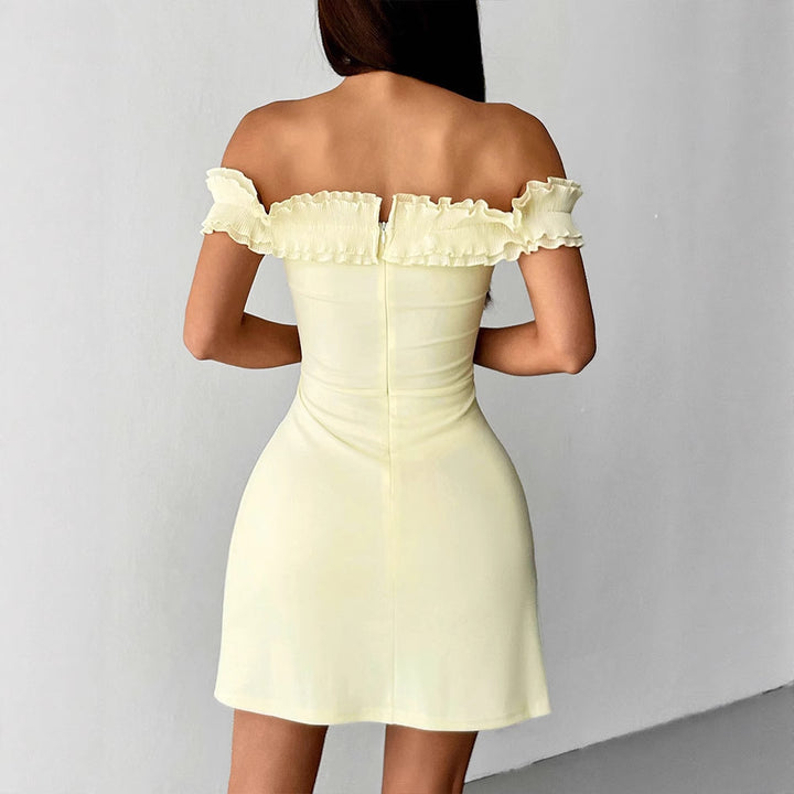 Damen Off-Shoulder Kleid mit Rüschenbesatz Drune