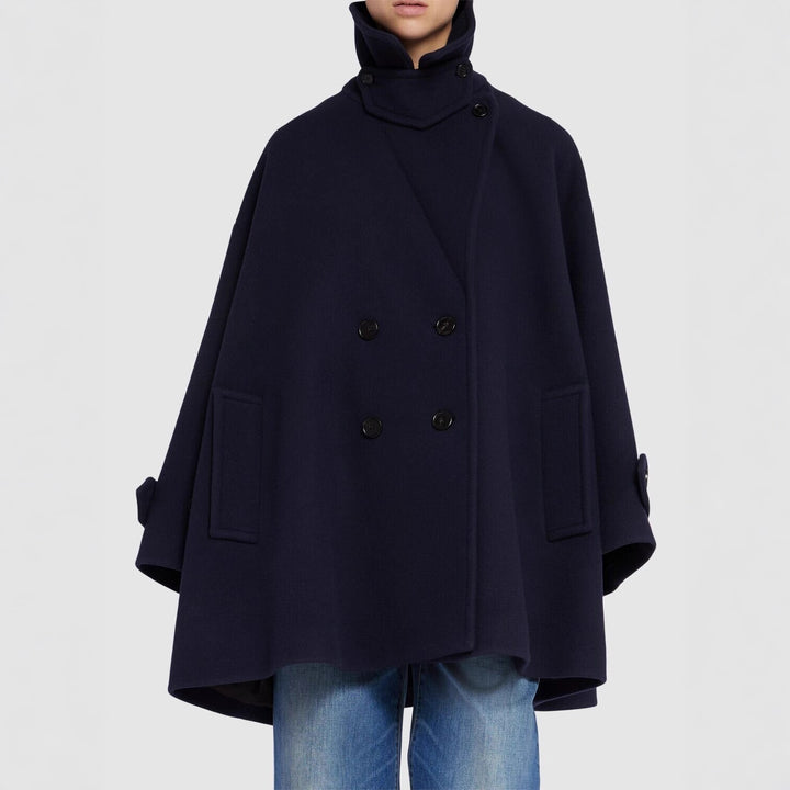 Damen Oversize-Cape-Mantel mit Doppelreiher und weitem Revers Drune