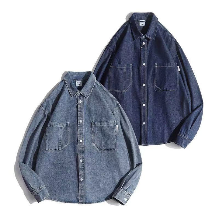 Unisex Boxy-Denim-Overshirt mit aufgesetzten Brusttaschen und gerundetem Saum Drune