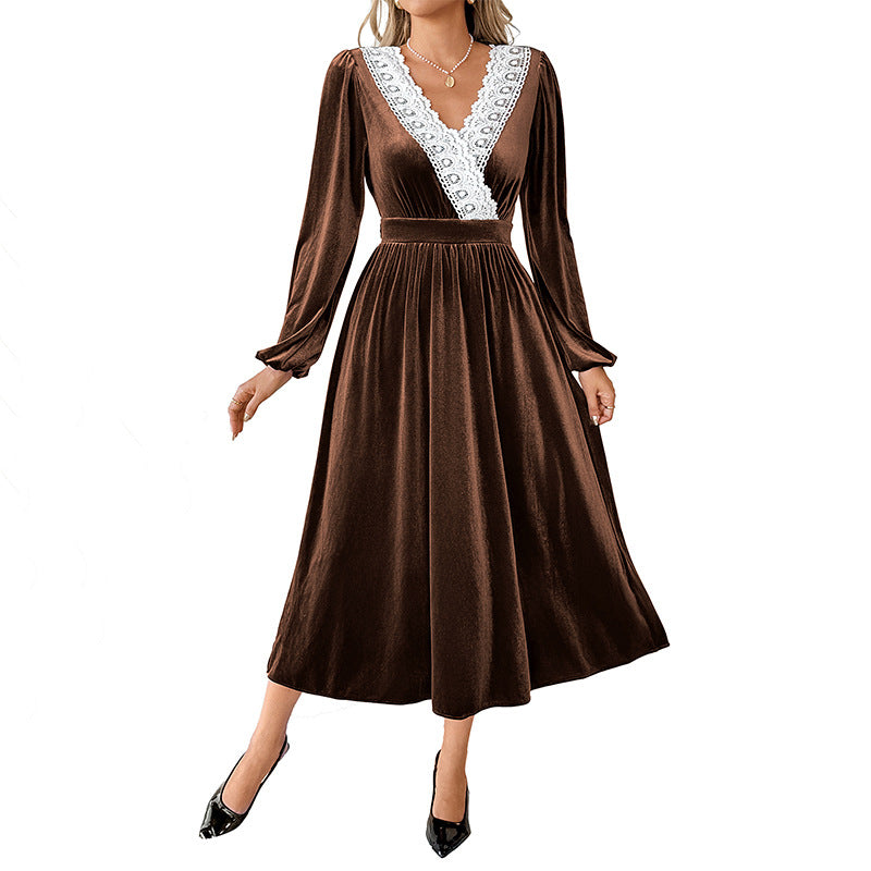Damen Elegantes Maxikleid mit Spitzenakzenten Drune