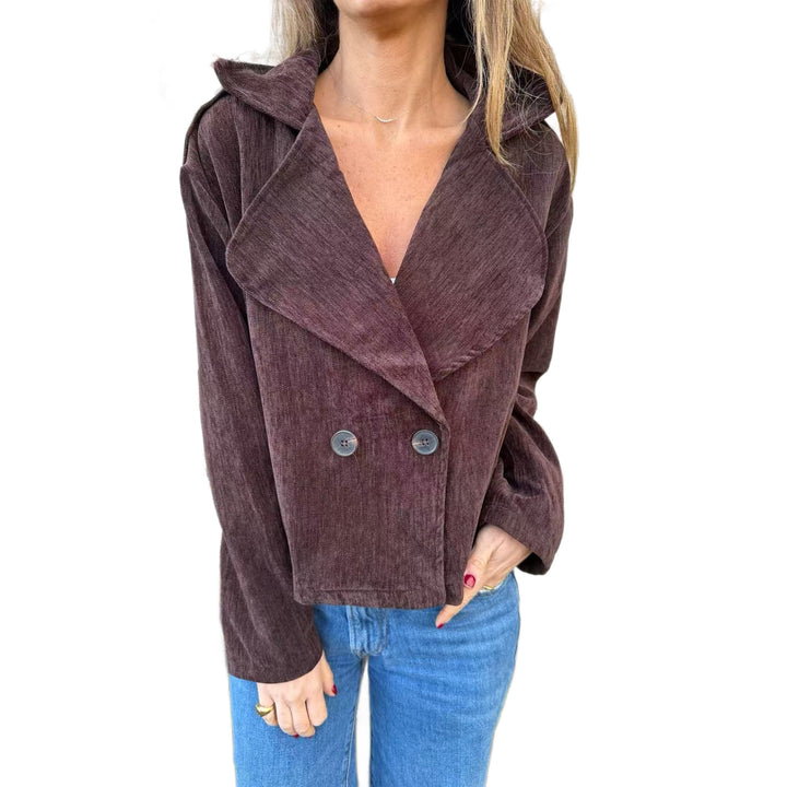 Damen Kurzblazer aus Cord mit weitem Schalkragen und Doppelknopfverschluss Drune