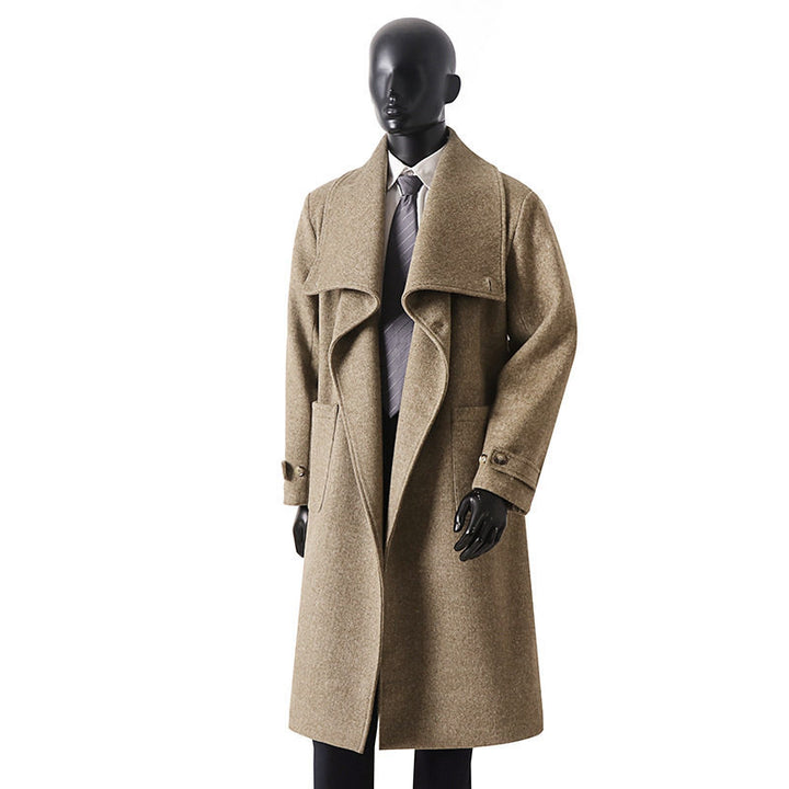 Herren Eleganter Langmantel aus Wollmix mit großzügigem Schalkragen und Krempelmanschetten Drune