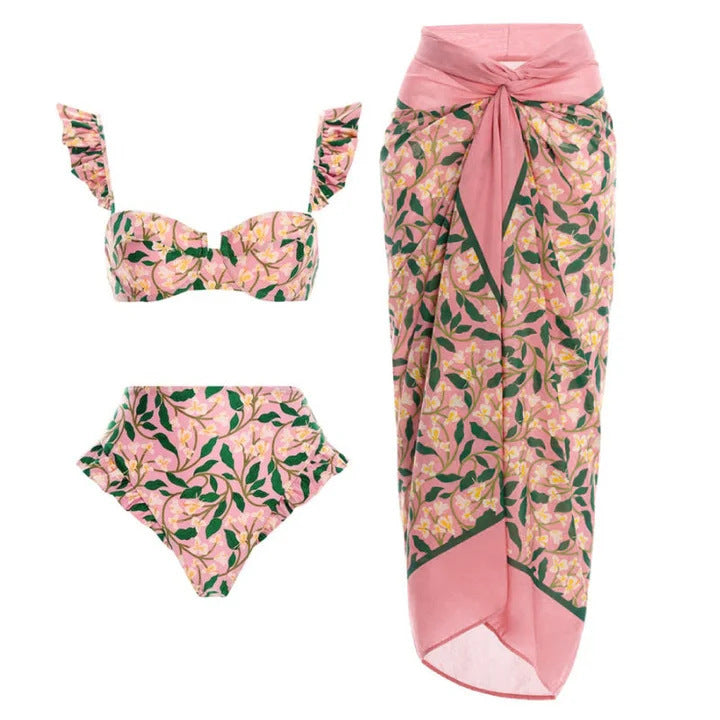 Damen Bikiniset mit verspielten Rüschen und hohem Taillenbund Drune
