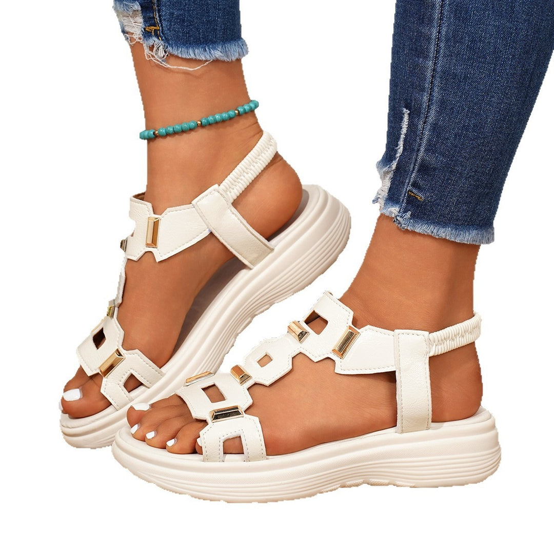 Damen Plateausandalen mit ergonomischer luftgepolsterter Sohle und dekorativen Metallapplikationen Drune