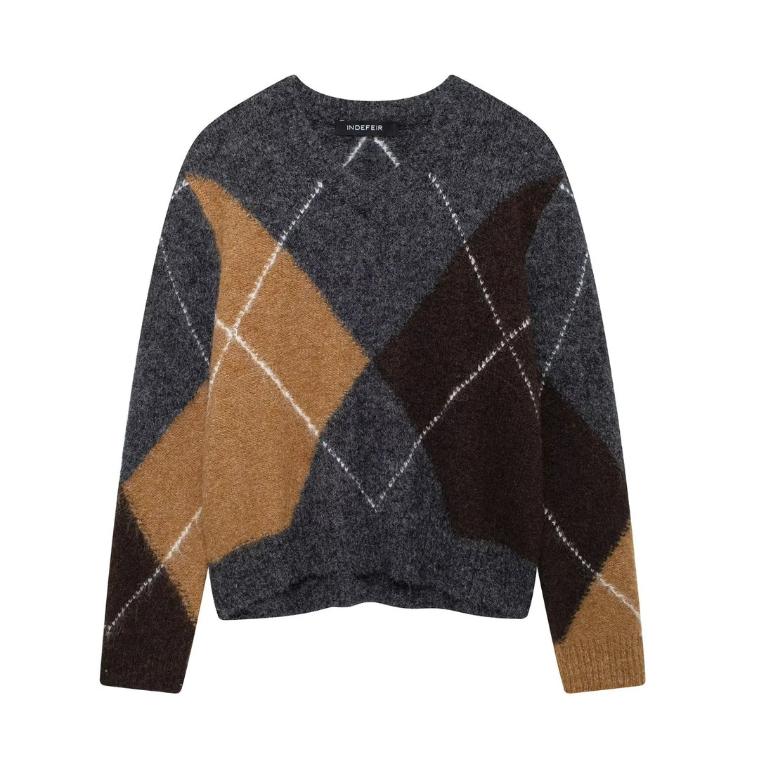 Damen Kuscheliger Pullover im modernen Rautenmuster Drune