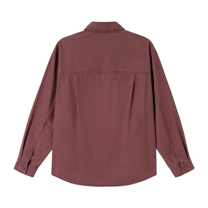 Damen Oversize Hemdjacke im Shacket‑Stil aus gewaschenem Baumwolltwill mit Druckknopfverschluss Drune