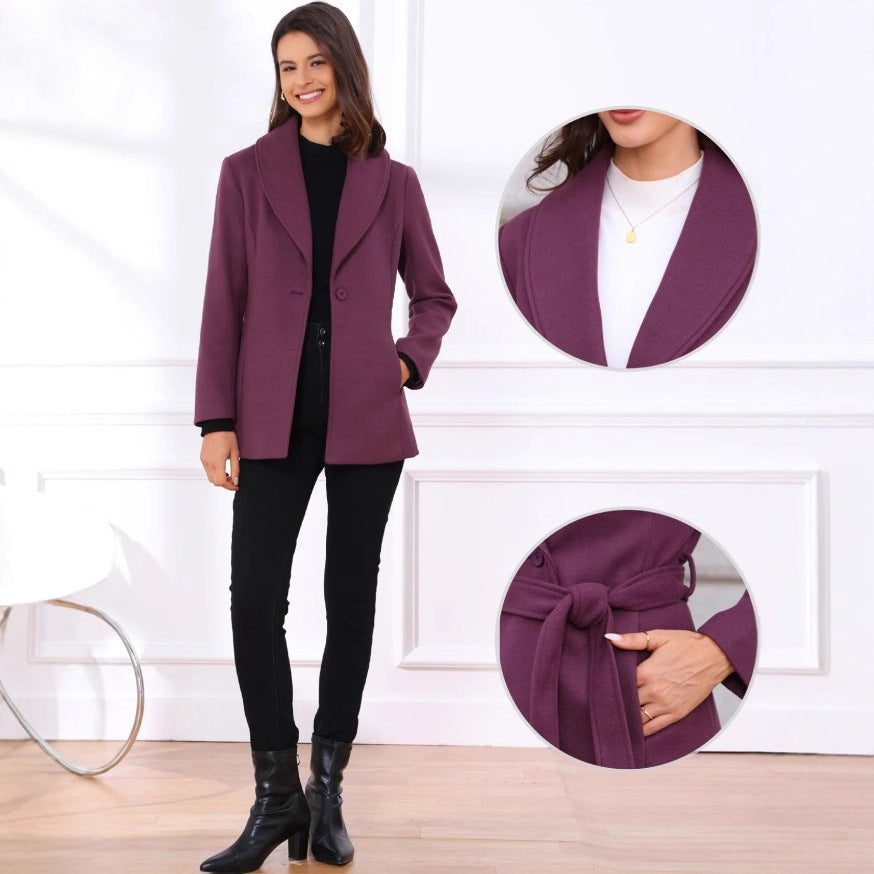 Damen modischer Blazer mit Gürtel und Revers Drune