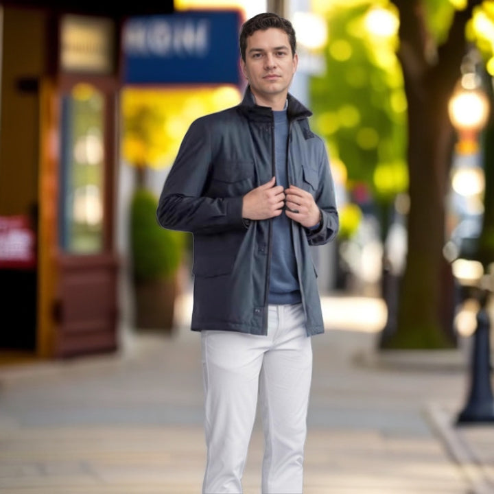 Herren leichte Multifunktionsjacke mit praktischen Taschen und hohem Kragen Drune