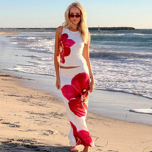 Damen Maxikleid mit floralem Design und figurbetontem Schnitt Drune